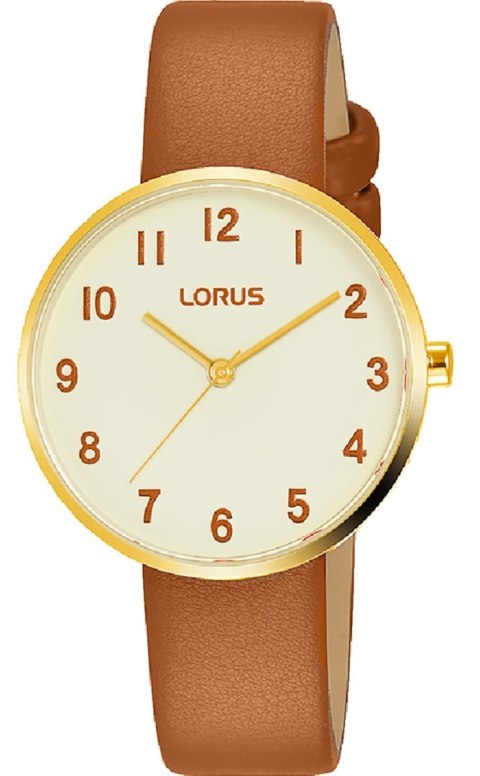 Zegarek damski Lorus Lady RG222SX9 złoty z karmelowym paskiem