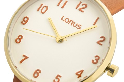 Zegarek damski Lorus Lady RG222SX9 złoty z karmelowym paskiem
