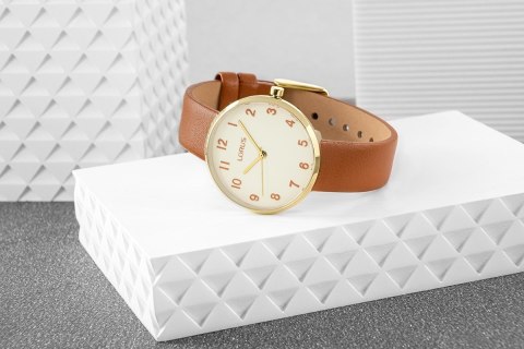 Zegarek damski Lorus Lady RG222SX9 złoty z karmelowym paskiem