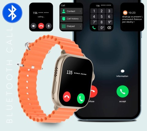 Smartwatch Męski Rubicon RNCF17 Tytan/Orange Bluetooth Call