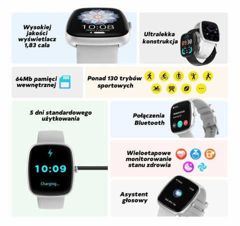 Smartwatch Damski Gravity GT18-2 Różowy + Dodatkowy Biały Pasek