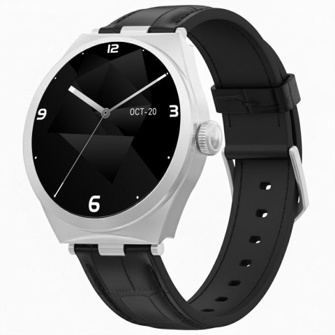 Smartwatch Gravity GT25-8 Srebrno-Czarny z Paskiem Skórzanym