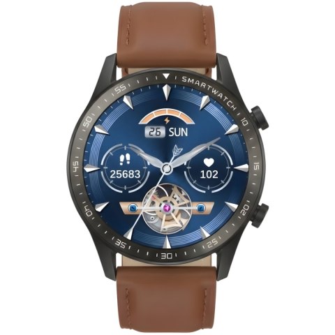 Smartwatch Gravity GT10-4 Czarny z brązowym paskiem skórzanym