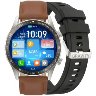 Smartwatch Gravity GT10-8 Srebrny z 2 Paskami (Silikon i Skóra)