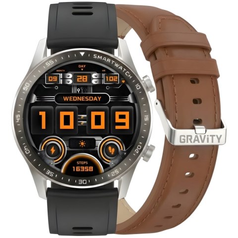 Smartwatch Gravity GT10-8 Srebrny z 2 Paskami (Silikon i Skóra)