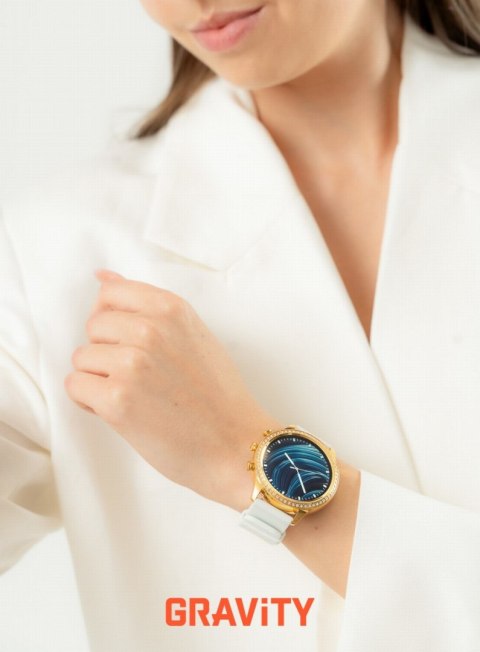 Smartwatch Gravity GT5-2 Złoty - Złota Bransoleta i Biały Pasek