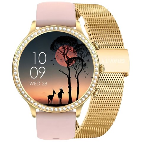 Smartwatch Gravity GT5-3 Złoty - Złota Bransoleta i Różowy Pasek