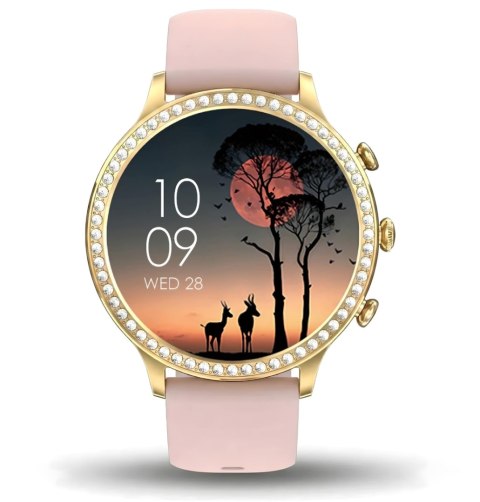 Smartwatch Gravity GT5-3 Złoty - Złota Bransoleta i Różowy Pasek