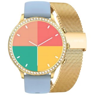 Smartwatch Gravity GT5-4 Złoty - Złota Bransoleta i Błękitny Pasek