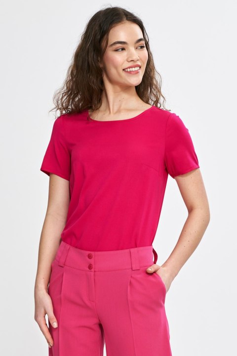 Bluzka basic z krótkim rękawem B193 Fuksja - Nife