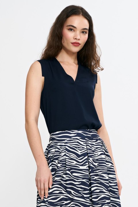 Bluzka bez rękawów z dekoltem V B191 Navy - Nife