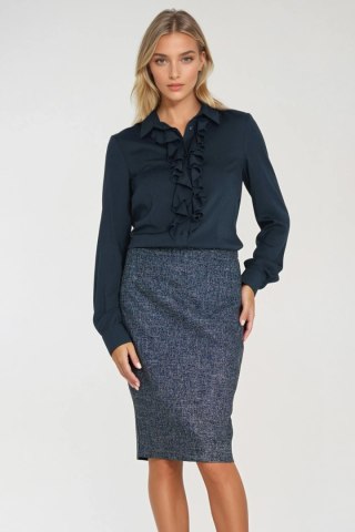 Spódnica Ołówkowa spódnica z dekoracyjnym zamkiem SP85 Navy Melange - Nife