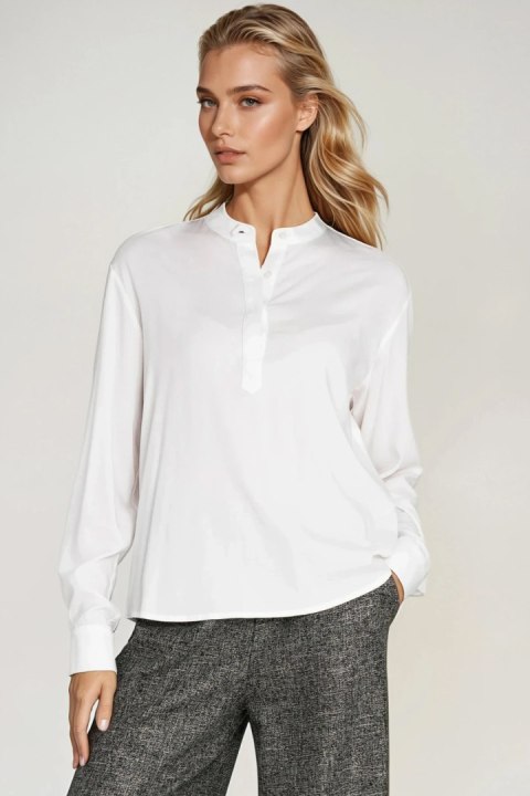 Wiskozowa bluzka polo ze stójką B194 Ecru - Nife